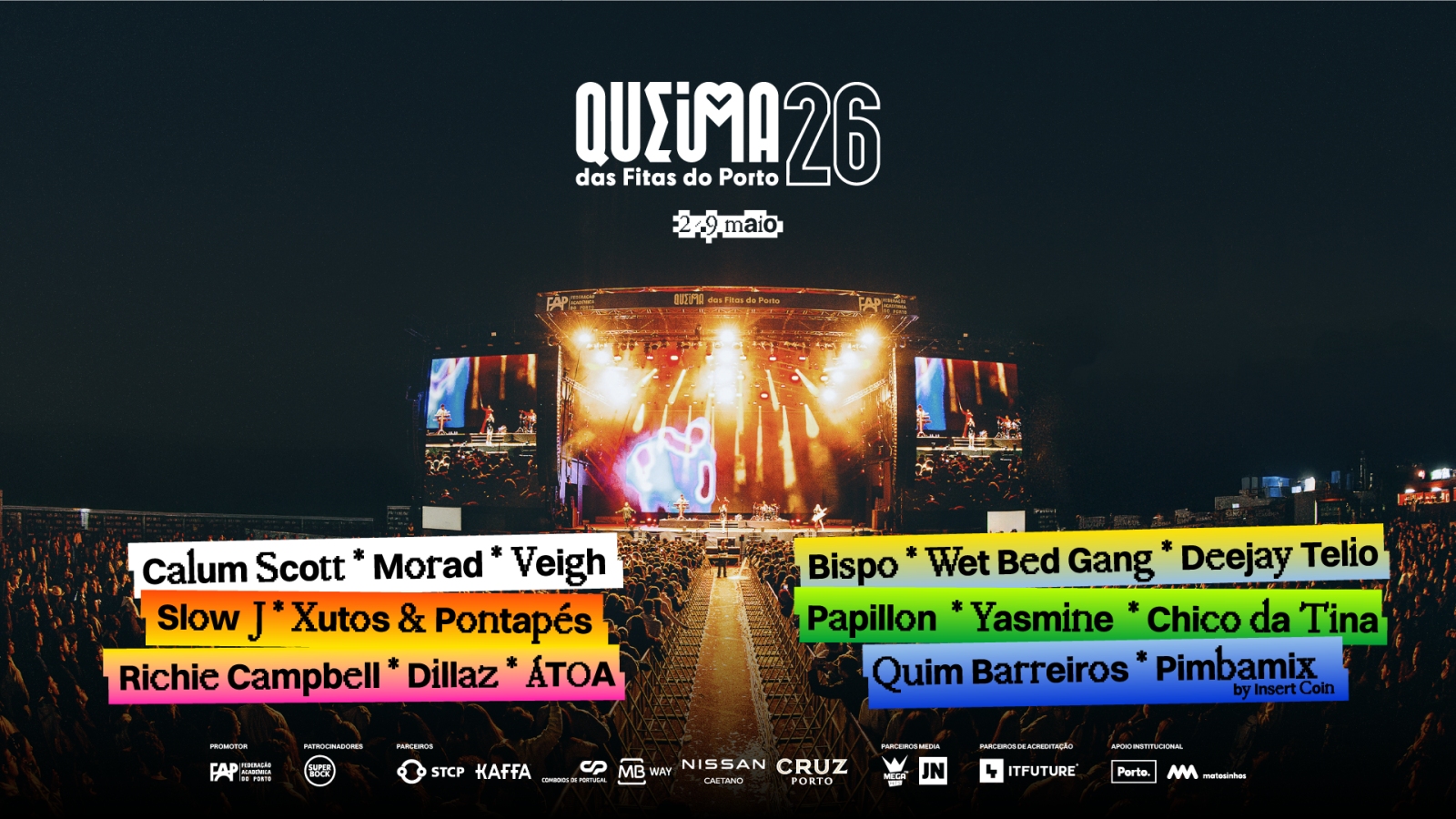 Calum Scott, Slow J, Dillaz, Richie Campbell, Bispo, Yasmine e Chico da Tina, entre outros, completam cartaz da Queima das Fitas do Porto 2026